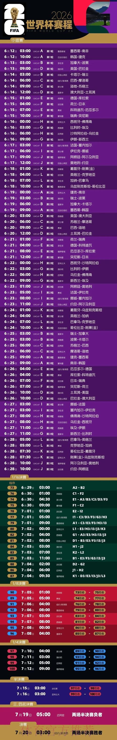 2026世界杯每日赛程一览实时赛程实时查看